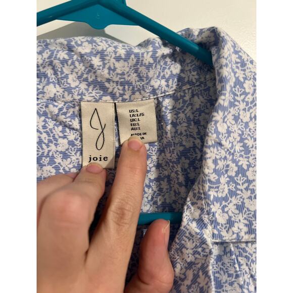 Joie Blue & White Floral Sleeveless Shirt Dress – Size L - Picture 3 of 5